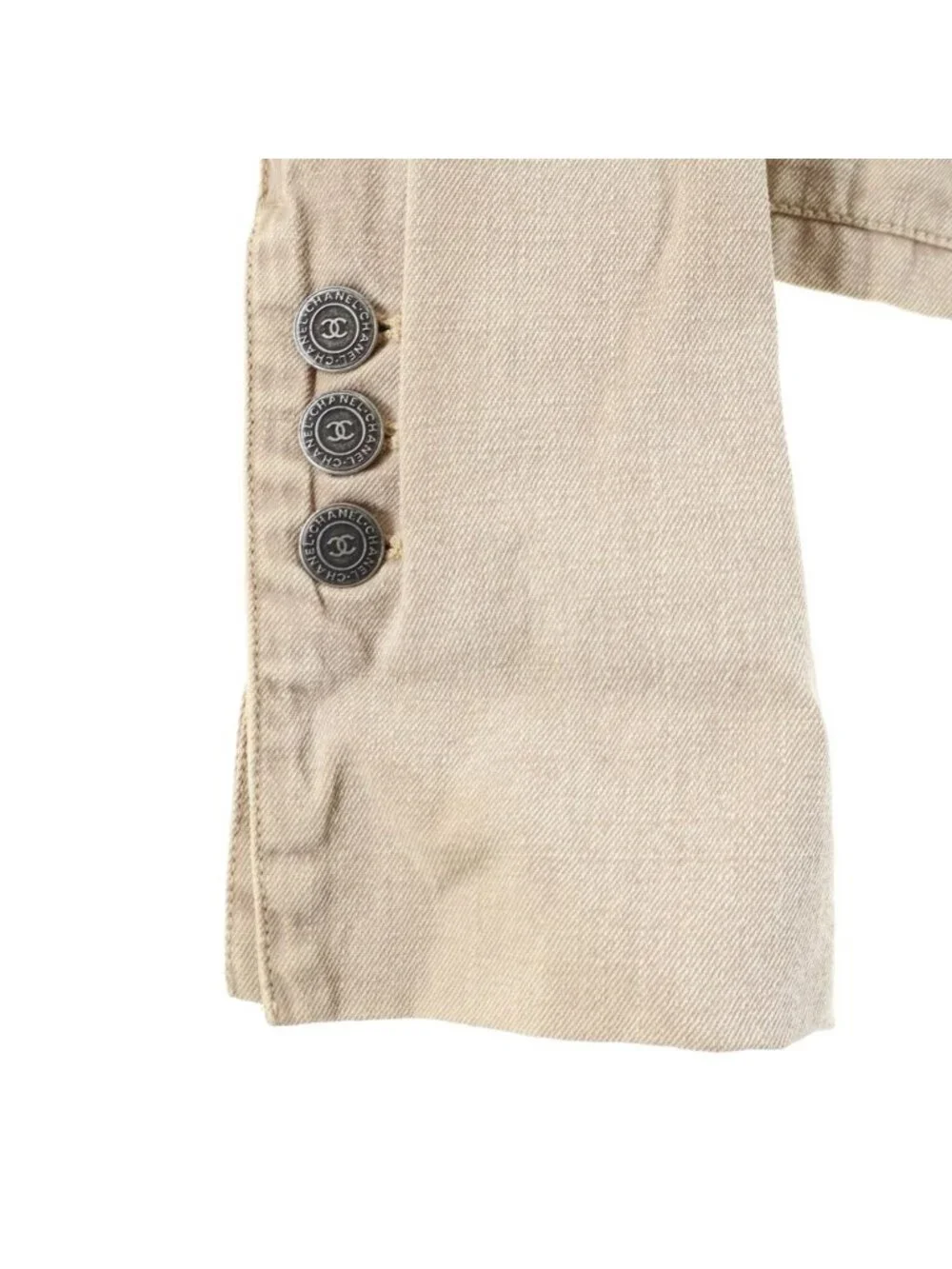 Chanel Vintage Denim Tailored Jacket CC Logo Button Beige